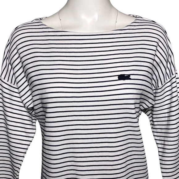 Lacoste Long Sleeve Cotton Navy Blue White Stripe Knit T-Shirt Dress Size 36 8 - Picture 2 of 9
